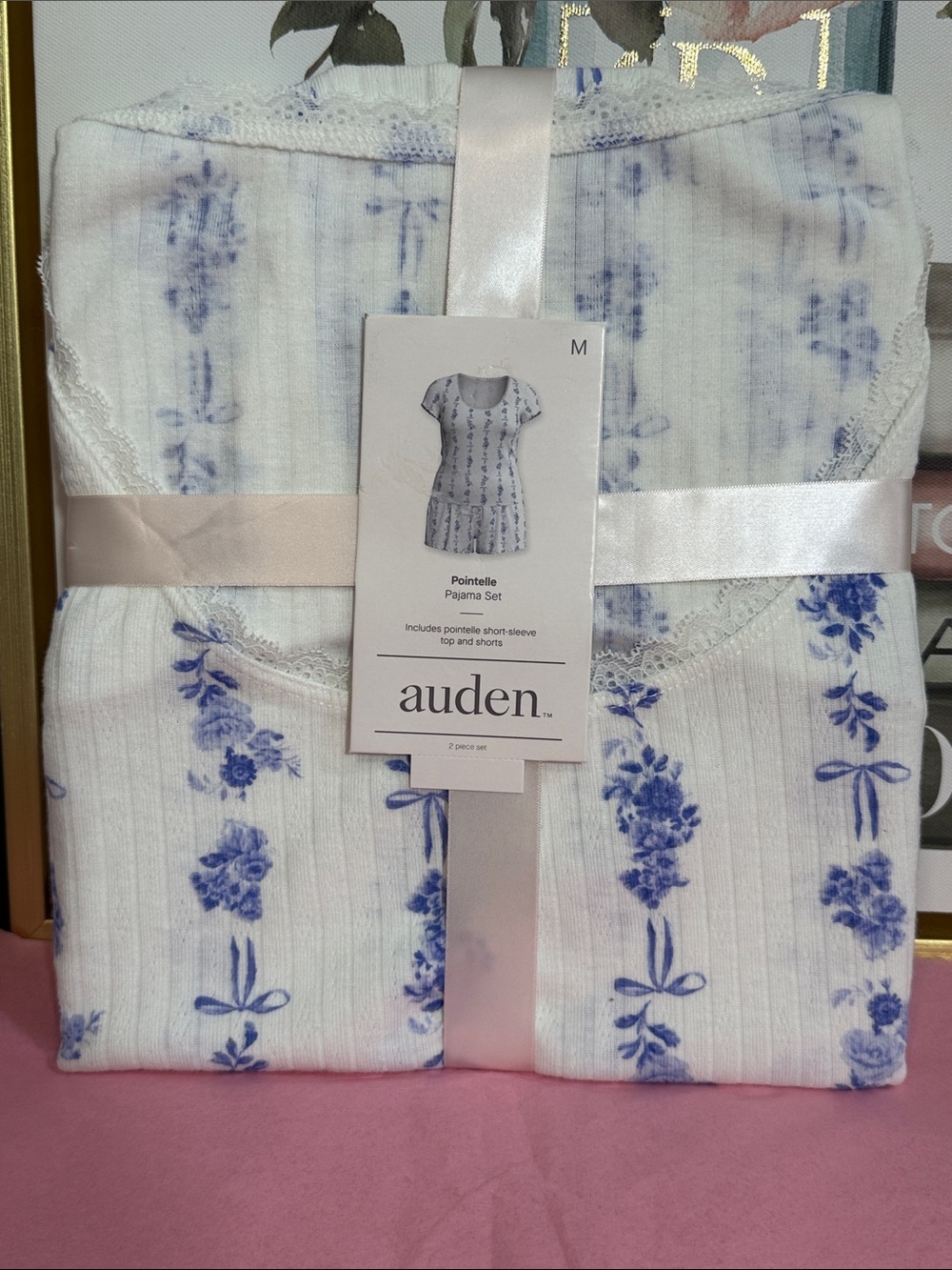 Auden White and Blue Floral Pointelle Short-Sleeve Pajama Set